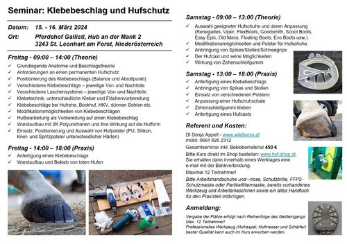 Klebebeschlag & Hufschutz Niederösterreich 15.-16. März 2024